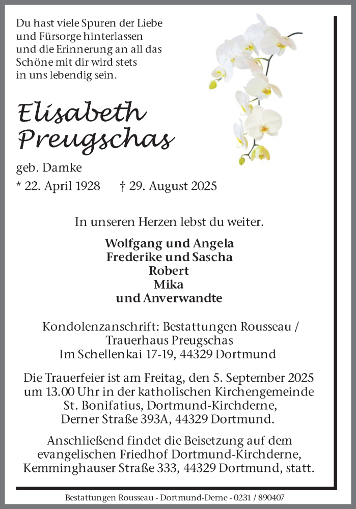  Traueranzeige für Elisabeth Preugschas vom 03.09.2025 aus Ruhr Nachrichten
