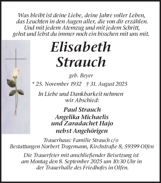 Traueranzeige von Elisabeth Strauch von Ruhr Nachrichten