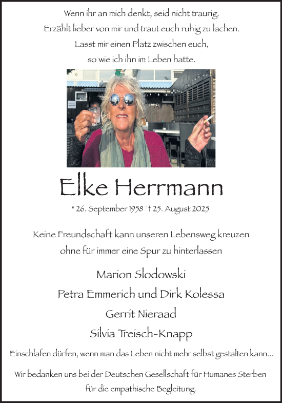 Traueranzeige von Elke Herrmann von Ruhr Nachrichten