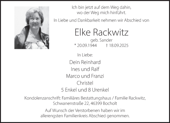 Traueranzeige von Elke Rackwitz 