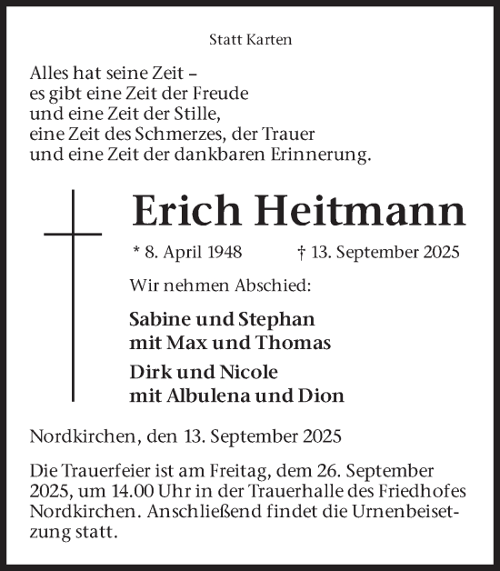 Traueranzeige von Erich Heitmann von Ruhr Nachrichten