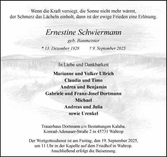 Traueranzeige von Ernestine Schwiermann von Trauer Vest