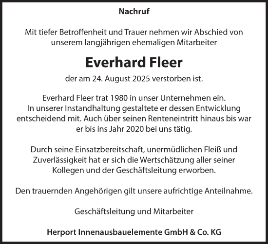 Traueranzeige von Everhard Fleer von Münsterland Zeitung