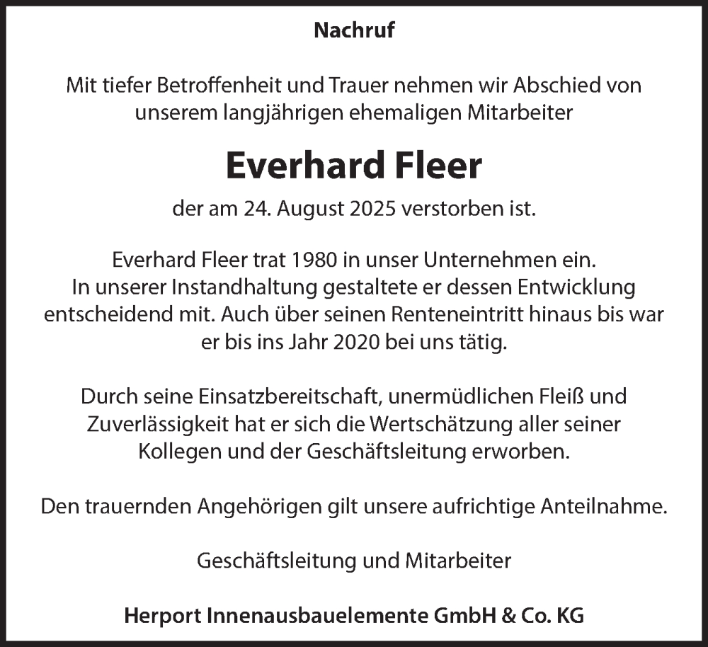  Traueranzeige für Everhard Fleer vom 02.09.2025 aus Münsterland Zeitung