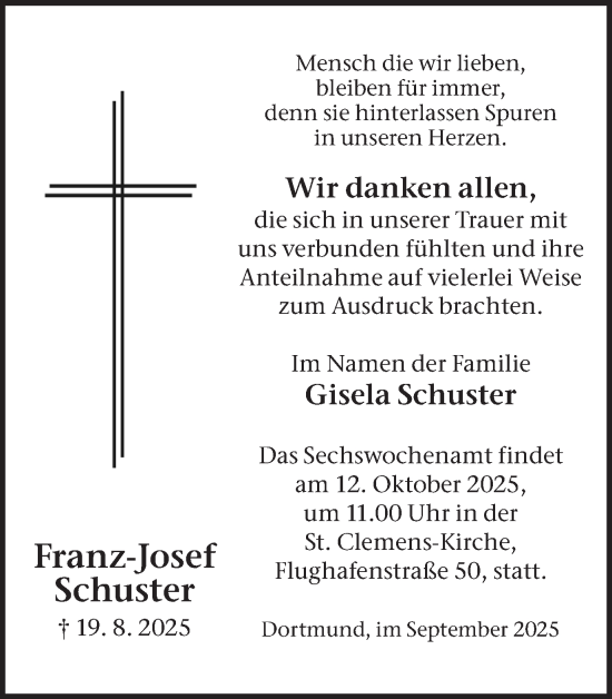 Traueranzeige von Franz-Josef Schuster von Ruhr Nachrichten