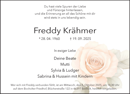 Traueranzeige von Freddy Krähmer 