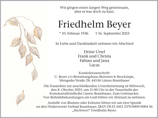 Traueranzeige von Friedhelm Beyer von Lüner Anzeiger