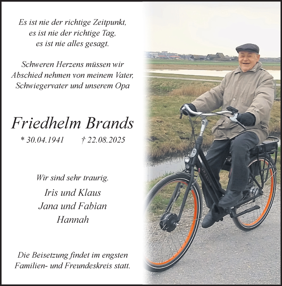  Traueranzeige für Friedhelm Brands vom 06.09.2025 aus 