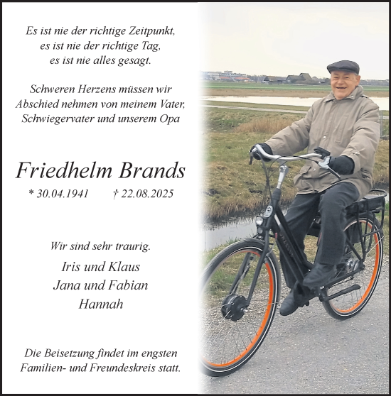 Traueranzeige von Friedhelm Brands 