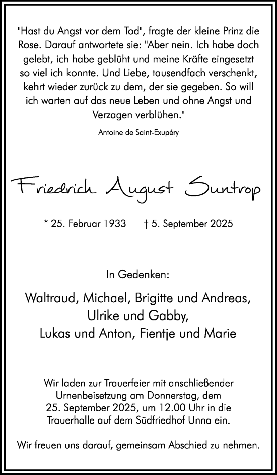 Traueranzeige von Friedrich August von Hellweger Anzeiger