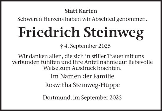 Traueranzeige von Friedrich Steinweg von Ruhr Nachrichten