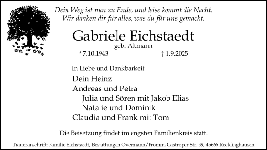 Traueranzeige von Gabriele Eichstaedt von Trauer Vest