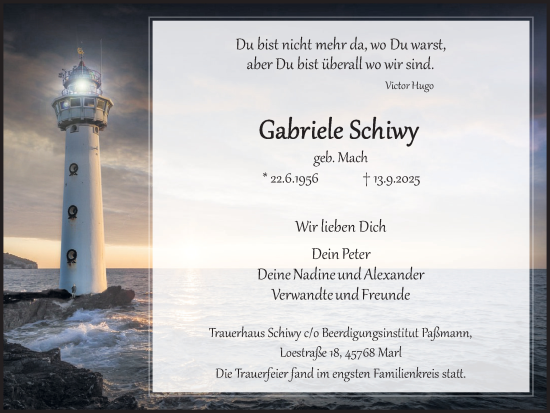 Traueranzeige von Gabriele Schiwy von Trauer Vest
