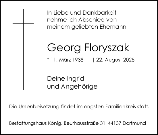 Traueranzeige von Georg Floryszak von Ruhr Nachrichten