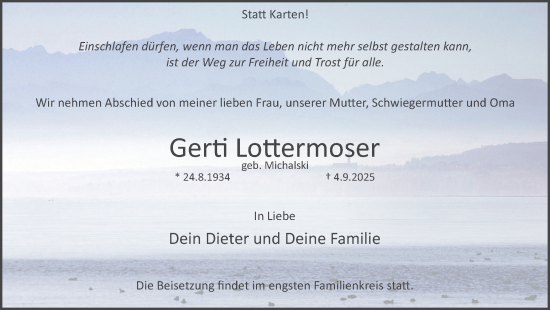Traueranzeige von Gerti Lottermoser von Trauer Vest