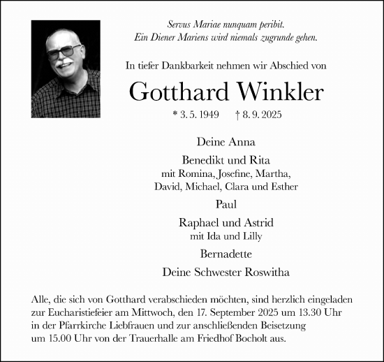 Traueranzeige von Gotthard Winkler 