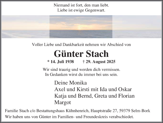 Traueranzeige von Günter Stach von Ruhr Nachrichten
