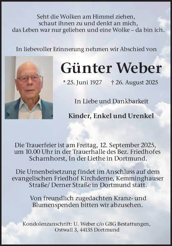 Traueranzeige von Günter Weber von Ruhr Nachrichten