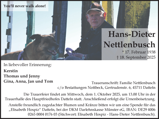 Traueranzeige von Hans-Dieter Nettlenbusch von Trauer Vest