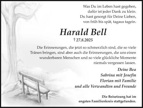 Traueranzeige von Harald Bell von Trauer Vest