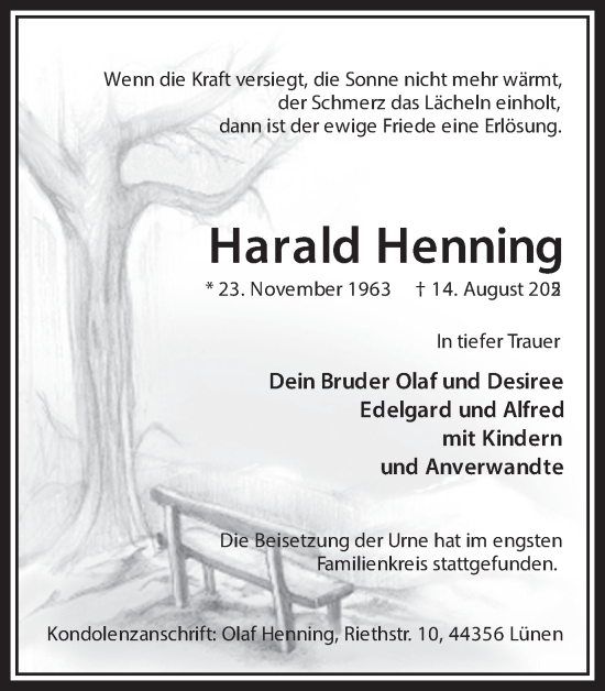 Traueranzeige von Harald Henning von Ruhr Nachrichten