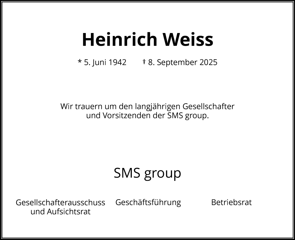  Traueranzeige für Heinrich Weiss vom 13.09.2025 aus 