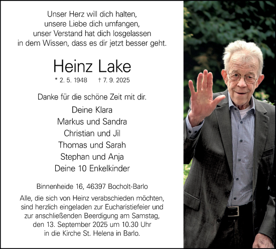 Traueranzeige von Heinz Lake 