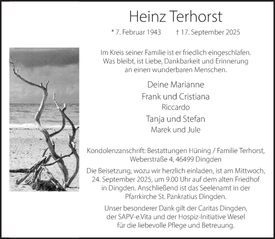 Traueranzeige von Heinz Terhorst 