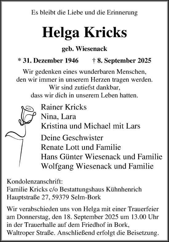 Traueranzeige von Helga Kricks von Ruhr Nachrichten