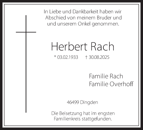 Traueranzeige von Herbert Rach 