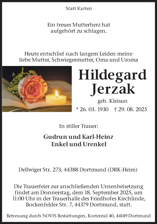 Traueranzeige von Hildegard Jerzak von Ruhr Nachrichten