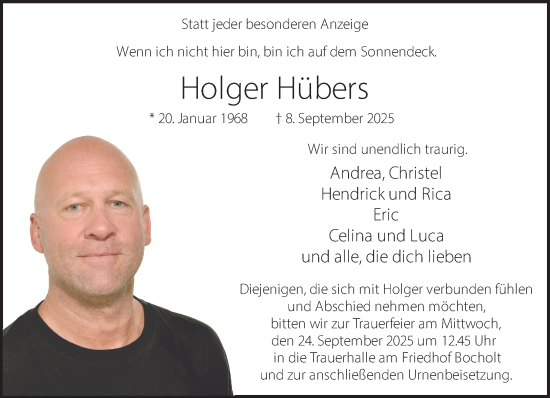 Traueranzeige von Holger Hübers 