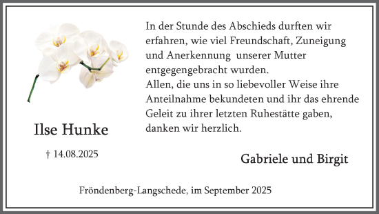 Traueranzeige von Ilse Hunke von Hellweger Anzeiger