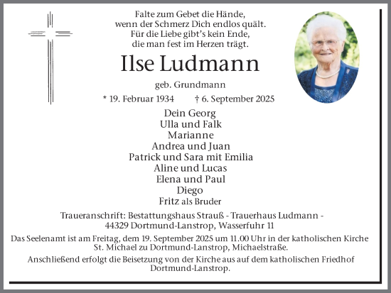 Traueranzeige von Ilse Ludmann von Ruhr Nachrichten