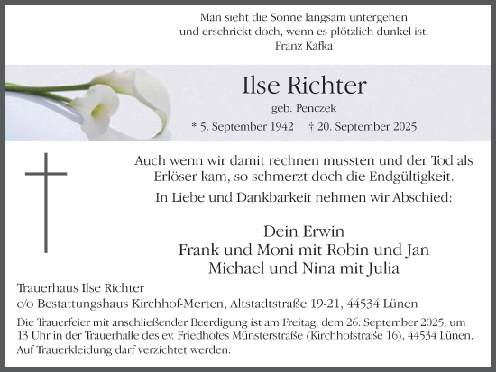 Traueranzeige von Ilse Richter von Ruhr Nachrichten