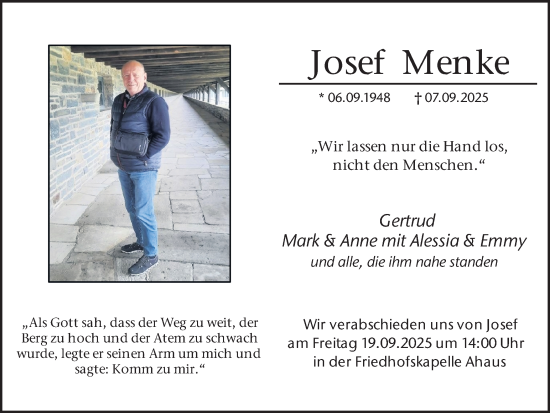 Traueranzeige von Josef Menke von Münsterland Zeitung