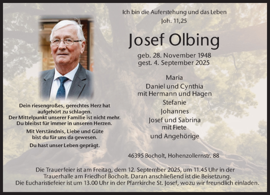 Traueranzeige von Josef Olbing 