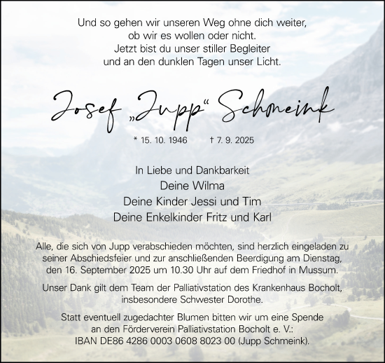 Traueranzeige von Josef Schmeink 