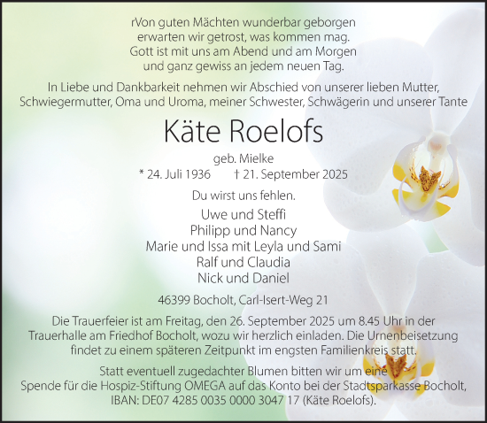 Traueranzeige von Käte Roelofs 