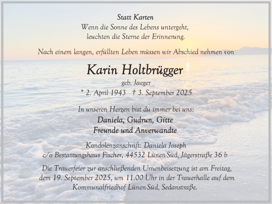 Traueranzeige von Karin Holtbrügger von Ruhr Nachrichten