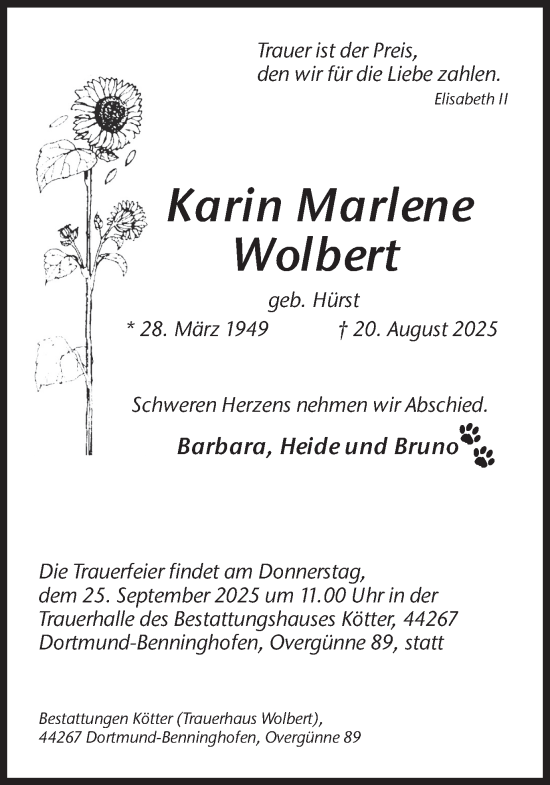 Traueranzeige von Karin Marlene Wolbert von Ruhr Nachrichten