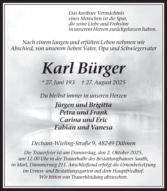 Traueranzeige von Karl Bürger von Trauer Vest