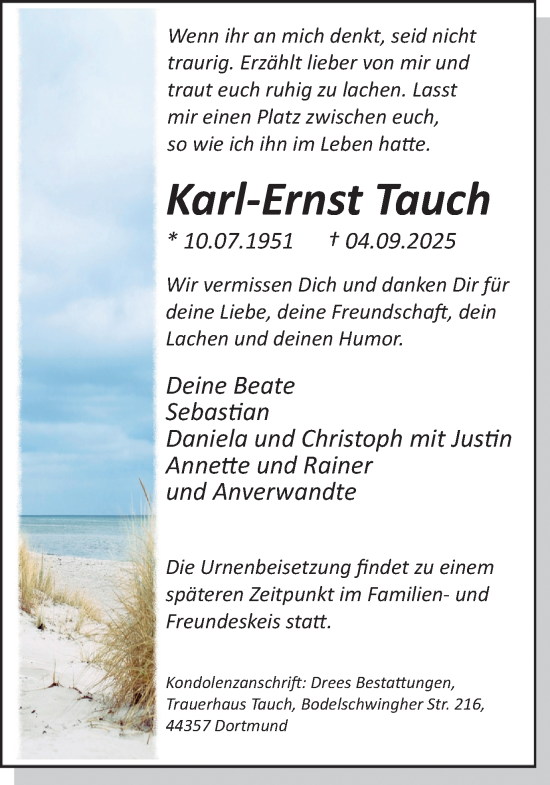 Traueranzeige von Karl-Ernst Tauch von Ruhr Nachrichten