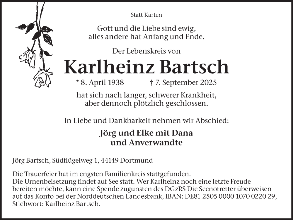  Traueranzeige für Karlheinz Bartsch vom 27.09.2025 aus Lüner Anzeiger