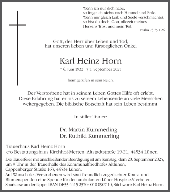 Traueranzeige von Karl Heinz Horn von Ruhr Nachrichten