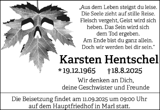 Traueranzeige von Karsten Hentschel von Trauer Vest