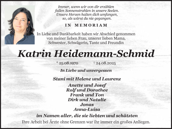 Traueranzeige von Katrin Heidemann-Schmid von Ruhr Nachrichten