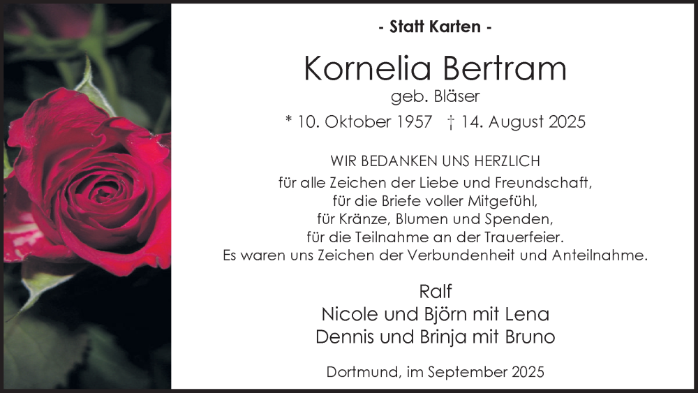  Traueranzeige für Kornelia Bertram vom 20.09.2025 aus Ruhr Nachrichten