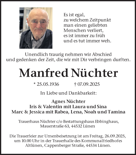 Traueranzeige von Manfred Nüchter von Ruhr Nachrichten