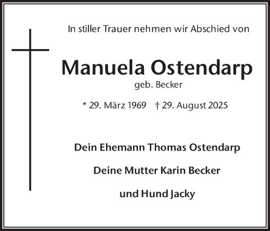 Traueranzeige von Manuela Ostendarp von Münsterland Zeitung